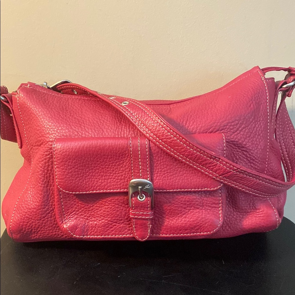 Elegant Stone Mountain Red Leather Shoulder Bag